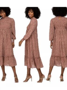 In Loom Women’s Dusty Rose Floral Midi Dress with Long Sleeves